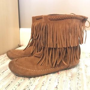 Leather fringe boots
